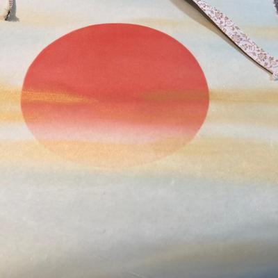 Silk Painting Scroll - Sun over the Ocean. Signed 