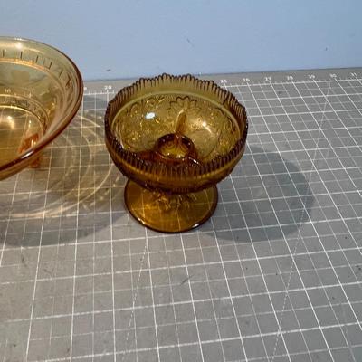 2 Candle Sticks and a Bowl, Amber 