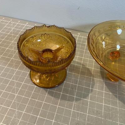 2 Candle Sticks and a Bowl, Amber 