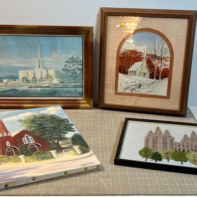 (4) Temples and Churches, Print & Stitchery 