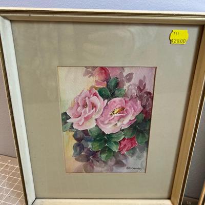 Pair of Water Color Roses, Original, Framed under Glass 
