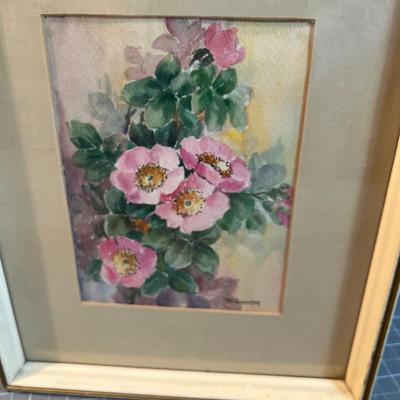 Pair of Water Color Roses, Original, Framed under Glass 