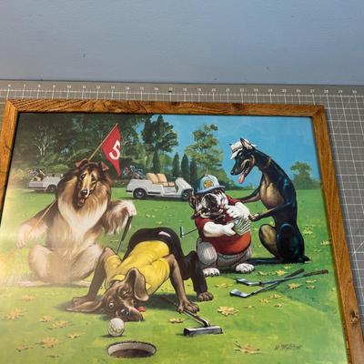Dogs Playing Golf Framed 