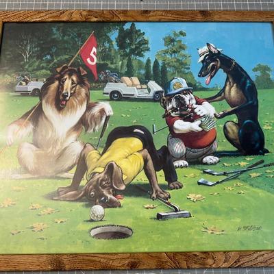 Dogs Playing Golf Framed 