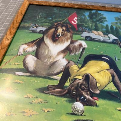 Dogs Playing Golf Framed 