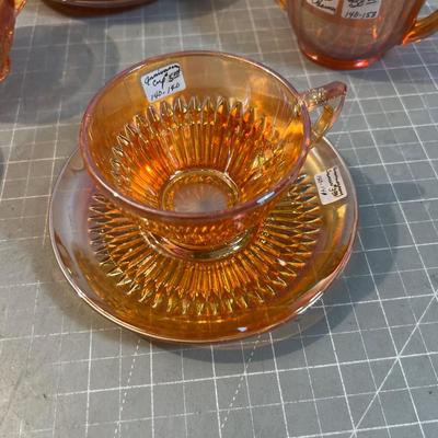 Big Marigold Glass, Cup, Sauces and Sugar Bowl 