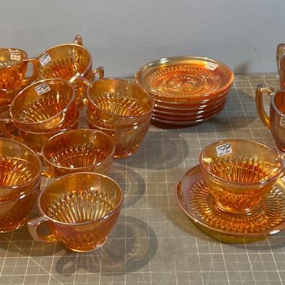 Big Marigold Glass, Cup, Sauces and Sugar Bowl 