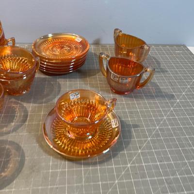 Big Marigold Glass, Cup, Sauces and Sugar Bowl 