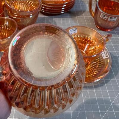 Big Marigold Glass, Cup, Sauces and Sugar Bowl 