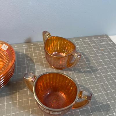 Big Marigold Glass, Cup, Sauces and Sugar Bowl 