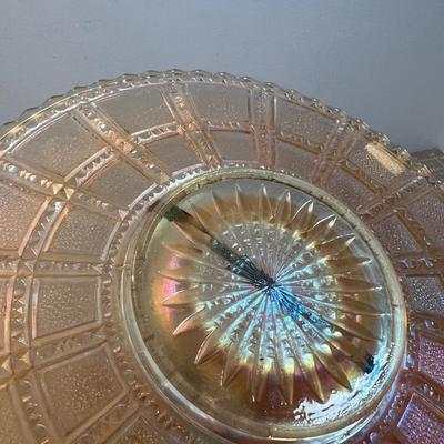 Rare! Imperial Frosted Block Carnival Glass Bowl & Plate. 