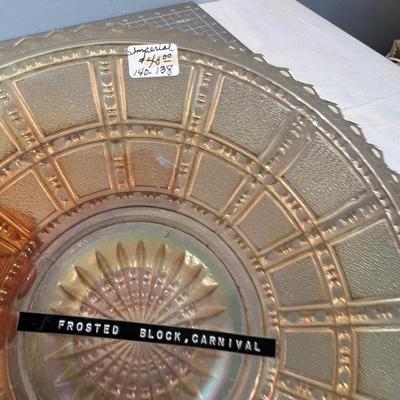 Rare! Imperial Frosted Block Carnival Glass Bowl & Plate. 