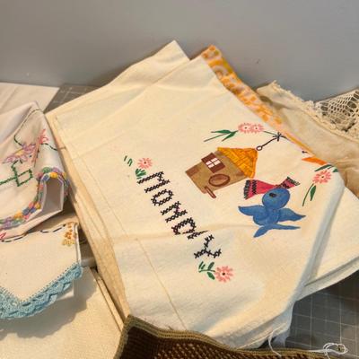 LINENS, Mostly Hand Crafted, Vintage Doilies etc. 