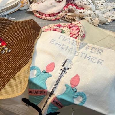 LINENS, Mostly Hand Crafted, Vintage Doilies etc. 