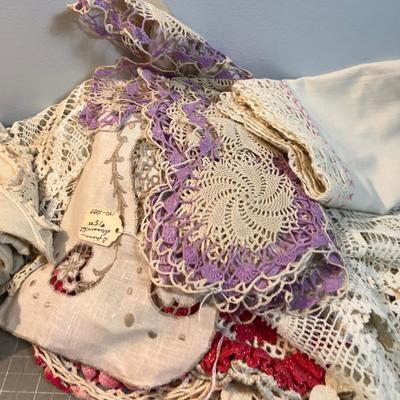 LINENS, Mostly Hand Crafted, Vintage Doilies etc. 