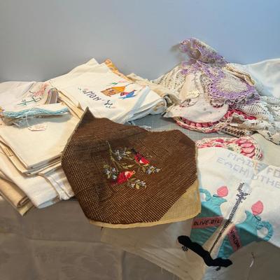 LINENS, Mostly Hand Crafted, Vintage Doilies etc. 