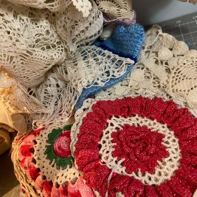 LINENS, Mostly Hand Crafted, Vintage Doilies etc. 