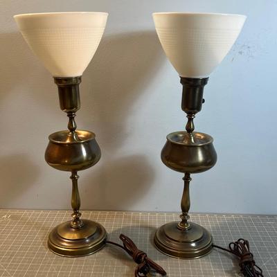 2 Bronze Color Metal Table Lamps 