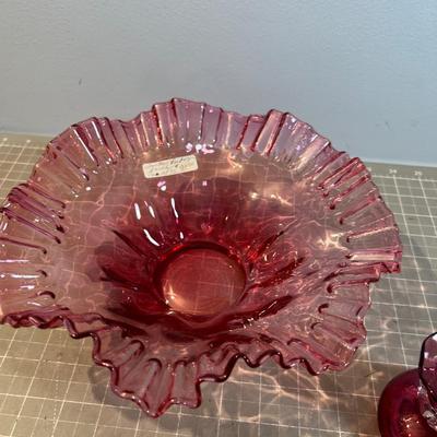 2 Lovely Pieces of Cranberry Fluted Bowl 