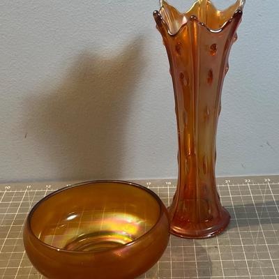 Carnival Glass Merigold, Bowl and Vase