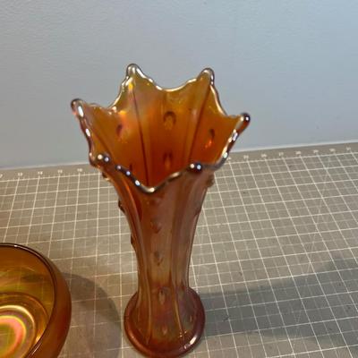 Carnival Glass Merigold, Bowl and Vase