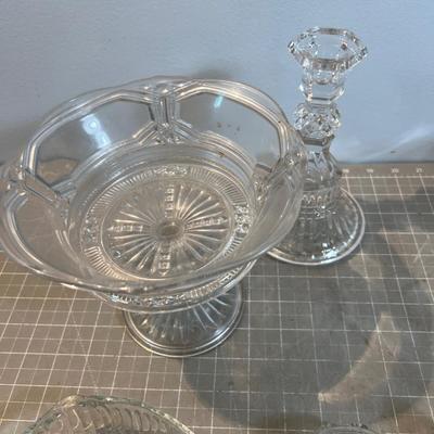 Large Lot of Clear Glass Including the Iris and Herringbone Nut Dish with the Nutcracker