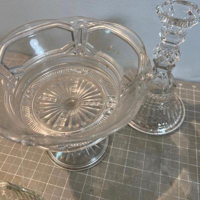 Large Lot of Clear Glass Including the Iris and Herringbone Nut Dish with the Nutcracker