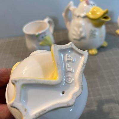 Fitz & Floyd Tea Pot and Cups Goony Bird VINTAGE!
