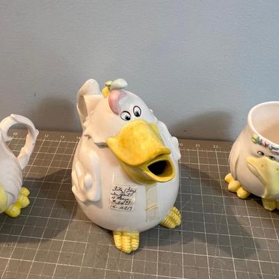 Fitz & Floyd Tea Pot and Cups Goony Bird VINTAGE!