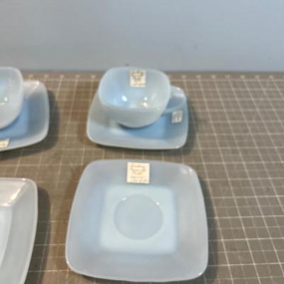 Darling Charm Azurite Fire King Cup 2 & 4 Saucers 