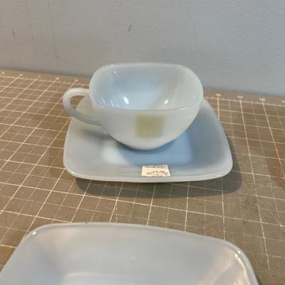 Darling Charm Azurite Fire King Cup 2 & 4 Saucers 
