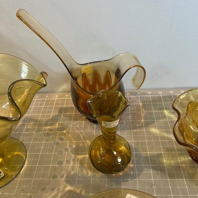 Swung Glass AMBER Fostoria Hawaiian Pitcher 