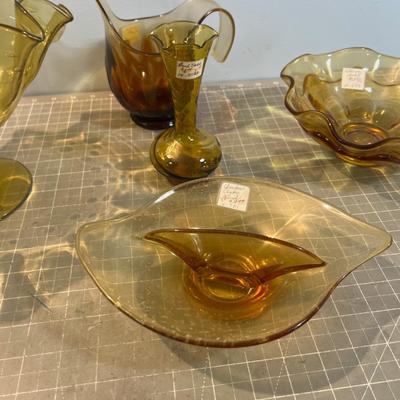 Swung Glass AMBER Fostoria Hawaiian Pitcher 