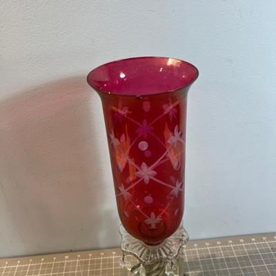 Cranberry Glass Candle Lantern 