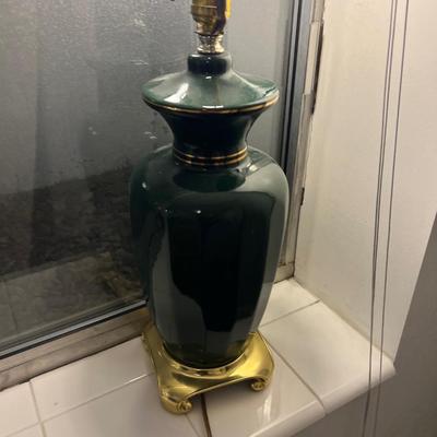 Basement: Green Ceramic Lamp with Brass Base 