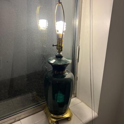 Basement: Green Ceramic Lamp with Brass Base 