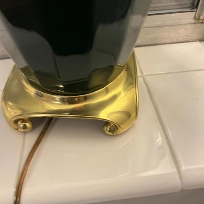 Basement: Green Ceramic Lamp with Brass Base 