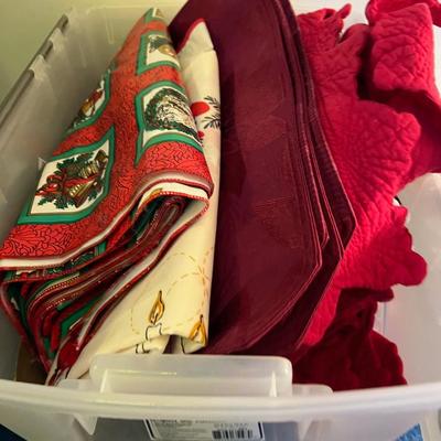Basement: Tub full of Christmas Linens 
