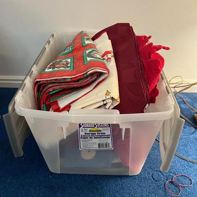 Basement: Tub full of Christmas Linens 