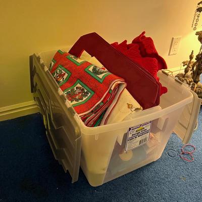 Basement: Tub full of Christmas Linens 