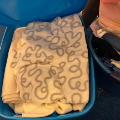 Basement: 4 Tubs and a cabinet full of FABRIC - Mostly Fleece