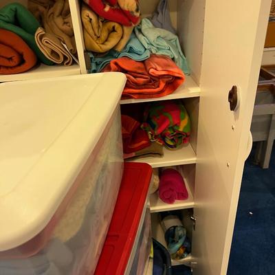 Basement: 4 Tubs and a cabinet full of FABRIC - Mostly Fleece