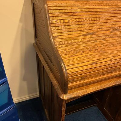 Basement: Small Oak Roll Top Desk 
