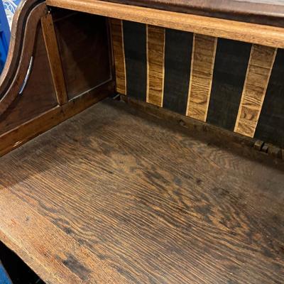 Basement: Small Oak Roll Top Desk 