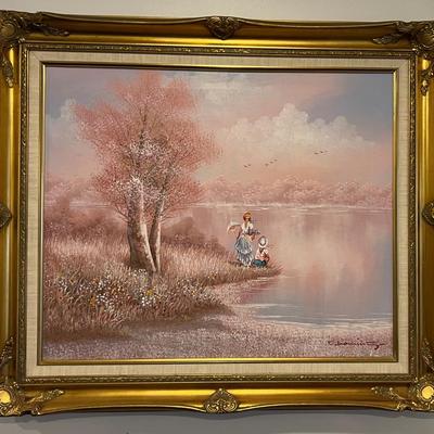 Basement: Picture Child / Woman at Lake Oil on Canvas 