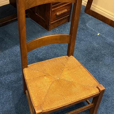 Basement: Small Oak Chair ANTIQUE Rush Seat