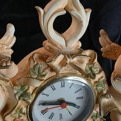 Vintage Cherub Mantel Clock – Ornate Rococo Floral Table Clock with Dual Angels and Roman Numerals