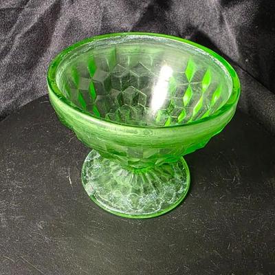 Vintage Anchor Hocking Block Optic Green Depression Glass Sherbet Dish (1929–1938)