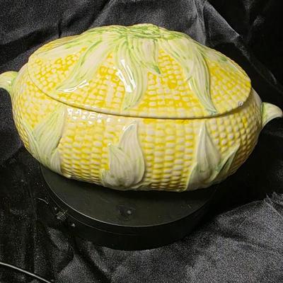 Vintage Corn-on-the-Cob Covered Serving Dish | Mid-Century Ceramic Corn Tureen Americana Kitchen Decor