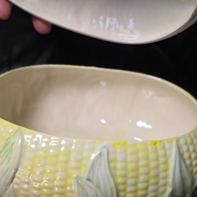 Vintage Corn-on-the-Cob Covered Serving Dish | Mid-Century Ceramic Corn Tureen Americana Kitchen Decor